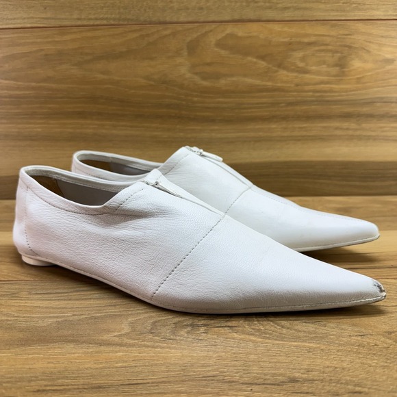 Maison Margiela Shoes - MM6 Maison Margiela Paris Zip Pointed Toe Flats 9 9.5 EU 40 White Soft Leather